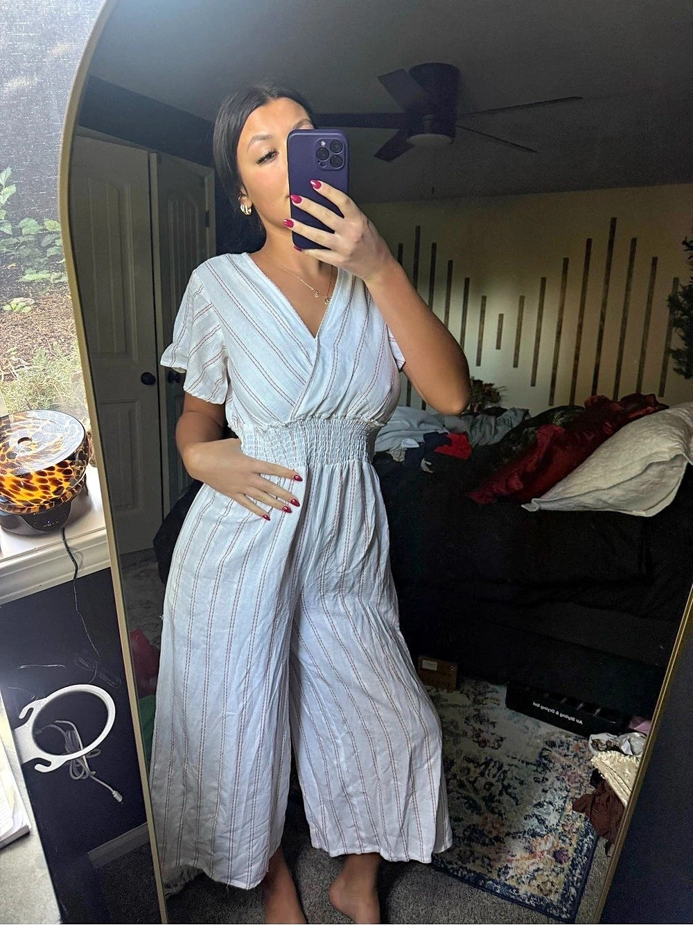 Striped Wide-Leg Jumpsuit in Blue & White - Picture 7 of 8